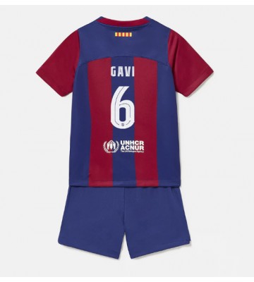 Barcelona Paez Gavi #6 Koti Pelipaita Lasten 2023-24 Lyhyet Hihat (+ Lyhyet housut)